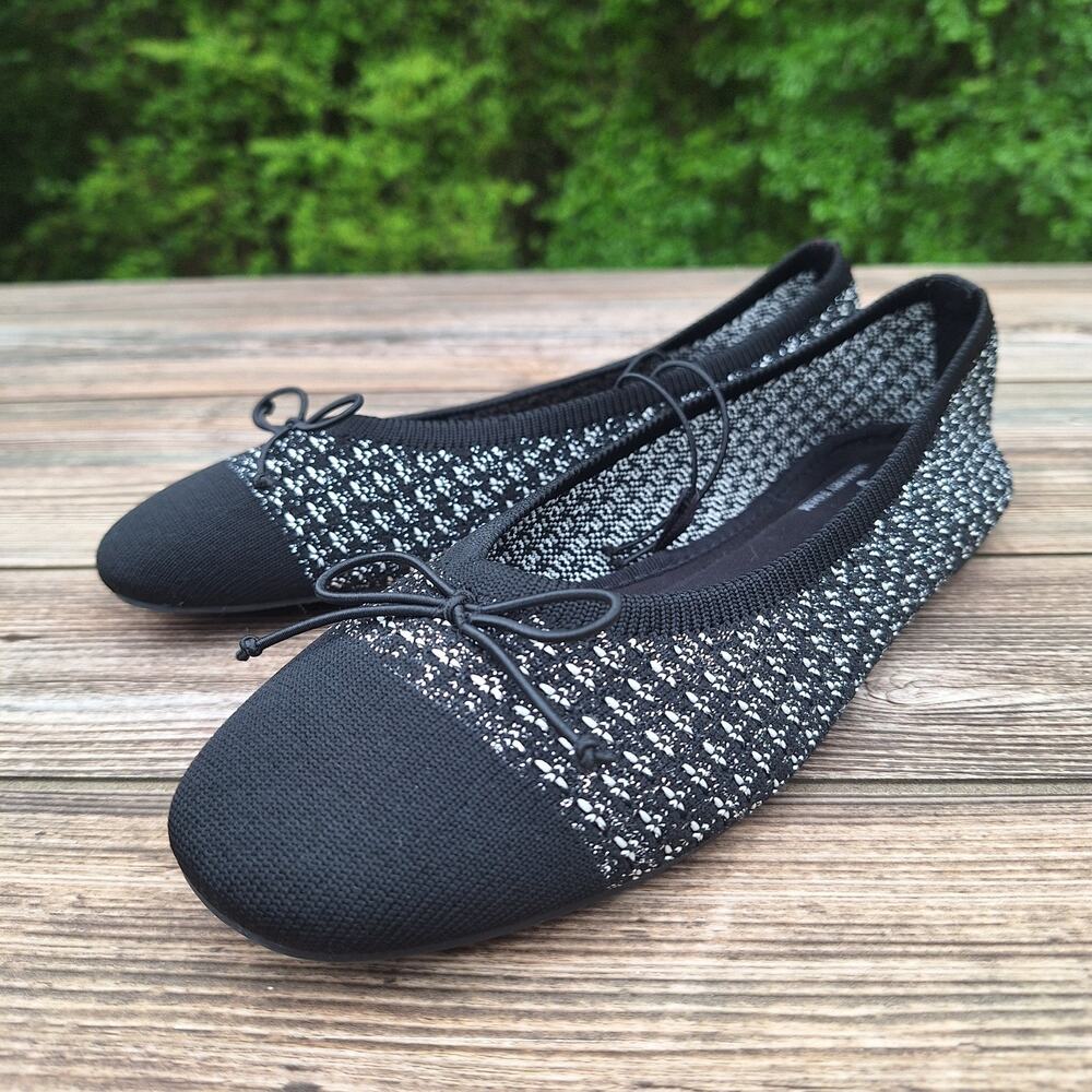 Seychelles Tweed Knit Ballet Flats Cap Toe Classic Black White Comfort Shoes